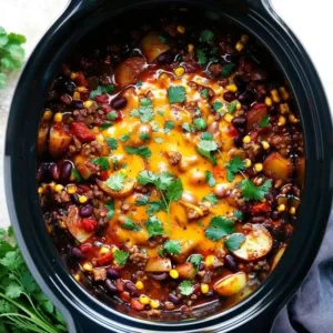 Delicious slow cooker cowboy casserole with cheese and beef