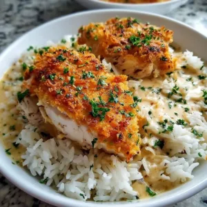 Plate of smothered chicken served with rice, garnished with herbs