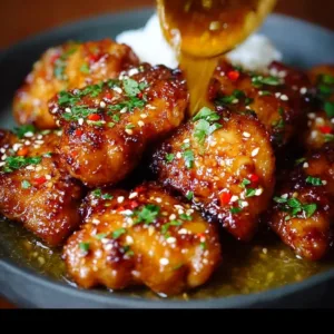 Sweet sticky honey garlic skinless chicken thighs cooked to perfection