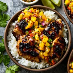 Delicious Caribbean Chicken Bowl with vibrant vegetables and spices