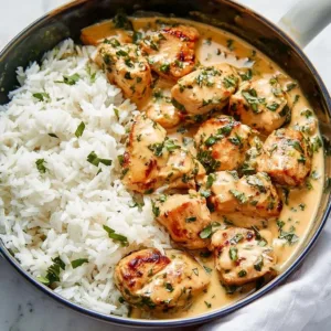 Delicious Coconut Lime Chicken garnished with fresh lime and coconut