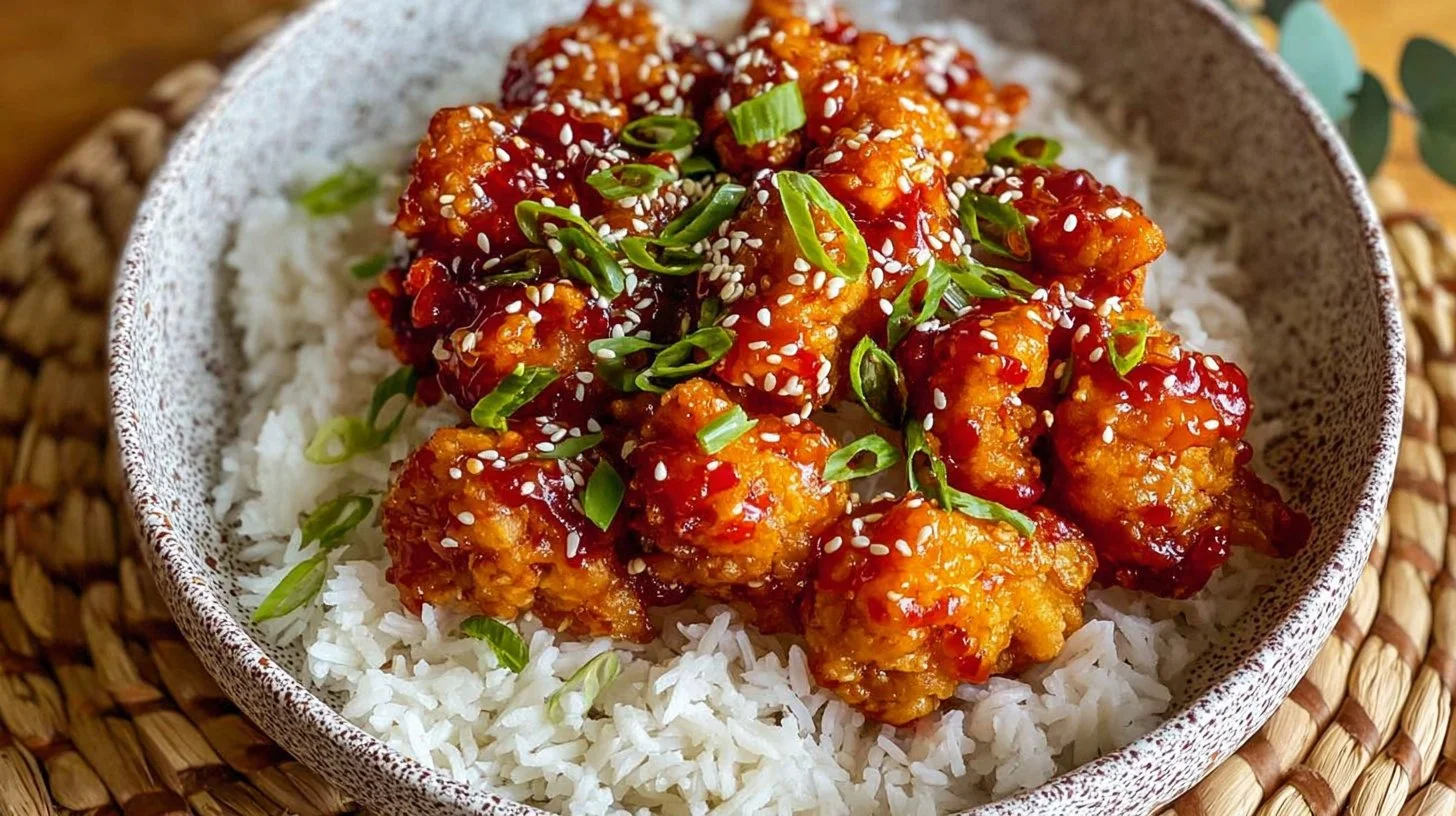 Crispy Sweet Chili Chicken Over Steamed Rice