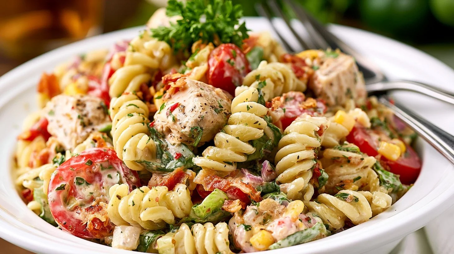 Delicious Chicken Bacon Ranch Pasta Salad