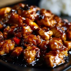 Delicious Easy Blackstone Bourbon Chicken served with vegetables