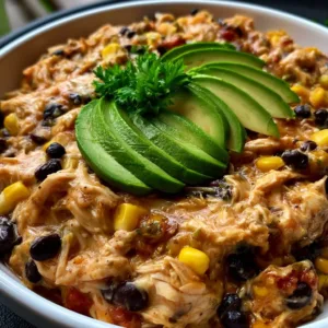 A delicious serving of easy fiesta chicken cooked in a crock pot.