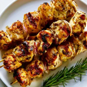 Delicious Greek grilled chicken skewers on a barbecue grill
