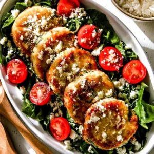 Feta and spinach chicken patties served with a fresh salad