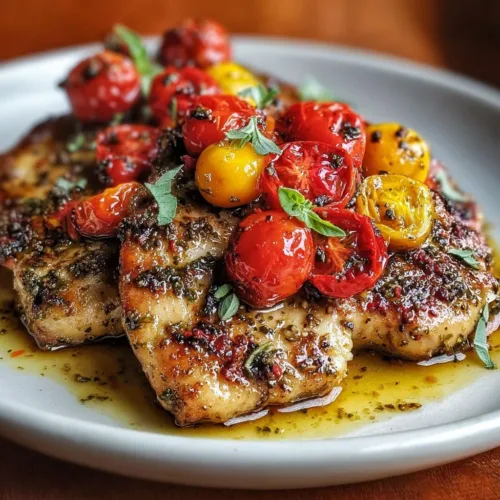 Deliciously prepared pesto chicken garnished with fresh herbs