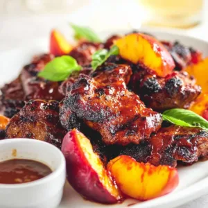 Grilled Bourbon Peach BBQ Chicken served on a plate