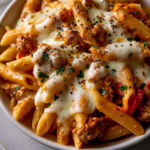 Ground Chicken Pasta served with fresh herbs and vegetables