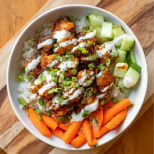 Healthy Buffalo Chicken Bowl filled with vibrant vegetables and spicy chicken.