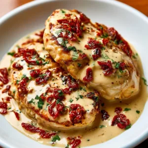 Delicious Heavenly Marry Me Chicken served on a plate with herbs and sides.