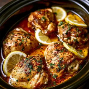 Lemon Garlic Butter Crock Pot Chicken Thighs ready to serve
