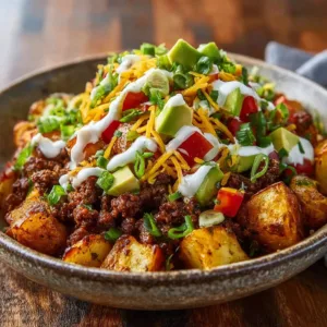 Loaded Potato Taco Bowl with toppings for a flavorful meal