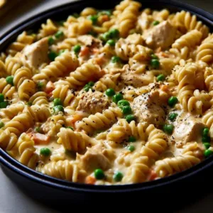 One-Pan Creamy Chicken Veggie Pasta served in a bowl with colorful vegetables