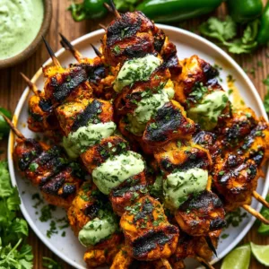 Delicious Peruvian grilled chicken skewers served on a plate