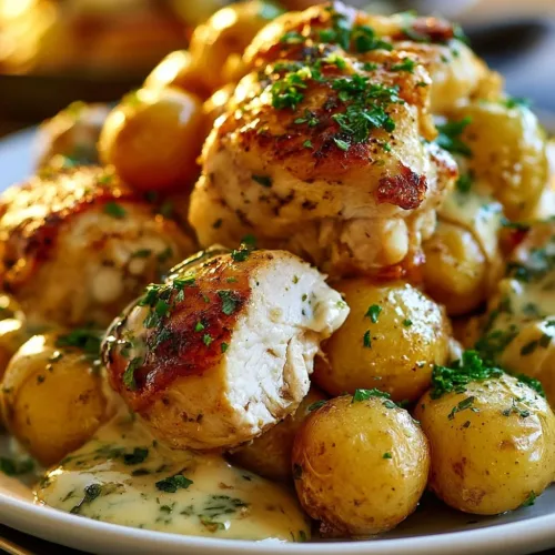 Slow Cooker Cheesy Ranch Chicken with Potatoes in a creamy sauce