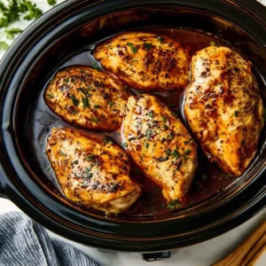 Slow Cooker Chicken Breasts served with side dishes