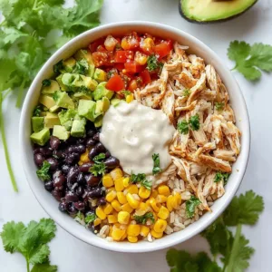 Delicious Southwest Chicken and Rice Bowl garnished with fresh vegetables
