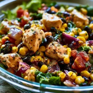 Delicious Southwest chicken salad bowl with fresh ingredients and spices