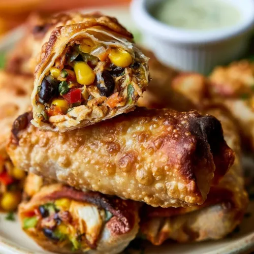 Plate of crispy Southwest egg rolls filled with flavorful ingredients.