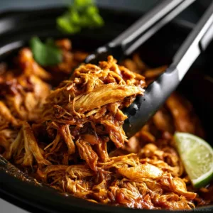 Crock pot cilantro lime chicken served in a bowl with fresh cilantro.