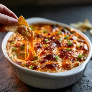 Delicious buffalo chicken dip served in a bowl with tortilla chips