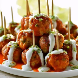 Buffalo Chicken Meatballs served on a platter with dipping sauce