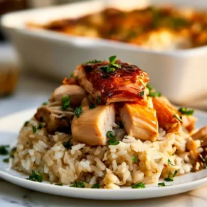 Classic Chicken Rice Casserole dish served in a baking dish