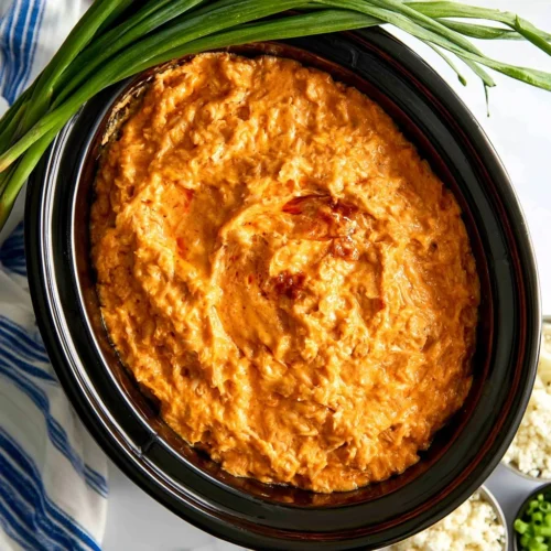 Delicious Crockpot Buffalo Chicken Dip served in a bowl