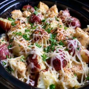 Delicious Crockpot Garlic Parmesan Chicken served on a plate