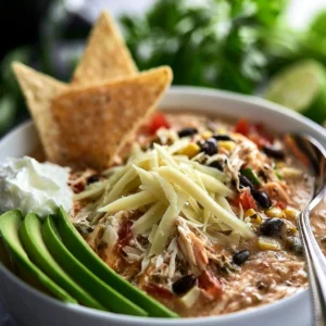 Delicious Crockpot White Chicken Chili served in a bowl with toppings
