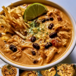 Bowl of creamy Crockpot White Chicken Chili with cream cheese topping