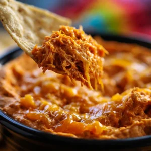 Delicious easy Buffalo Chicken Dip served in a bowl with tortilla chips