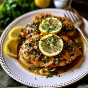 Delicious lemony chicken piccata cooked in a crock pot, served on a plate.