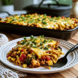 Delicious one pan ground chicken casserole cooked with vegetables and spices.