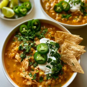 Bowl of easy slow cooker white chicken chili topped with cilantro and cheese