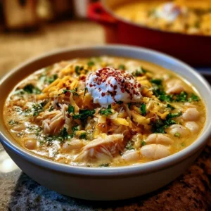 Bowl of easy white chicken chili topped with cilantro and served with tortilla chips
