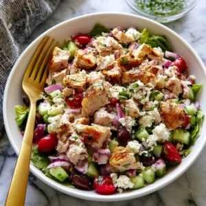 Delicious rotisserie chicken salad with fresh vegetables in a bowl