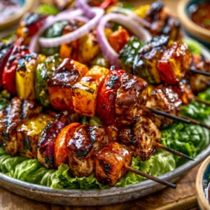Juicy Chicken Kabob ready to grill with fresh vegetables