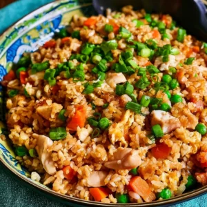 Delicious quick and easy chicken fried rice served in a bowl