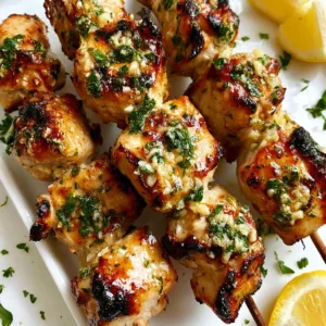 Delicious garlic parmesan chicken skewers served on a platter