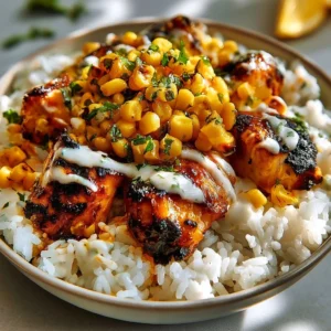Delicious Street Corn Chicken Rice Bowl served with grilled chicken and fresh toppings