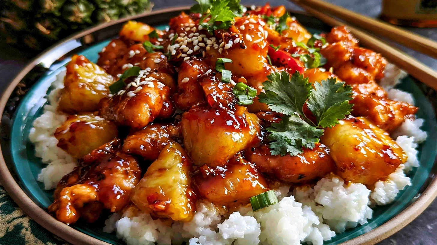 Sweet & Sticky Pineapple Bourbon Chicken
