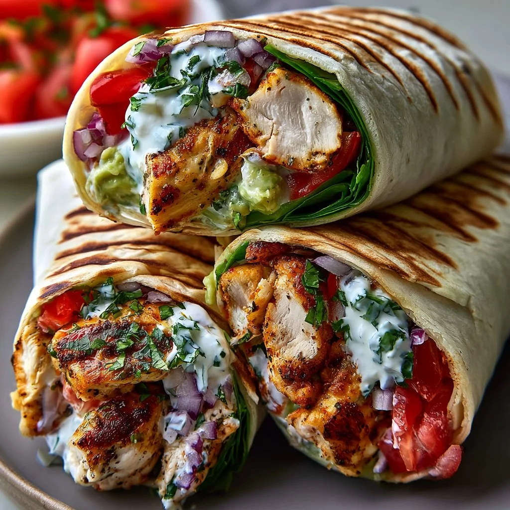 Delicious Greek chicken wraps filled with fresh ingredients and spices